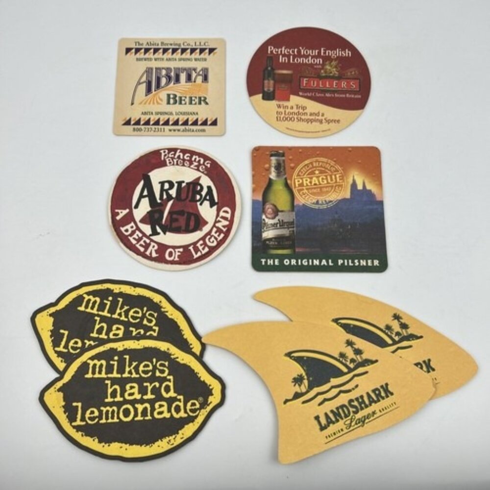 Lot of 8 Vintage Beer Coasters Landshark - Abita - Fullers - Pilsner Urquell